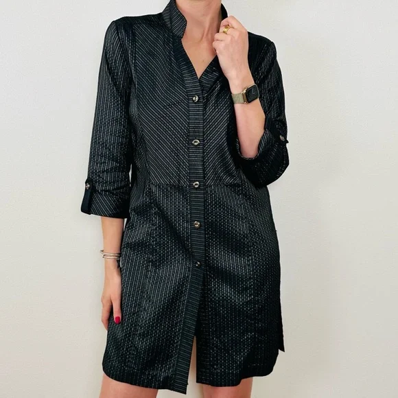 Tesori black striped long sleeve button down tunic dress - Picture 4 of 10